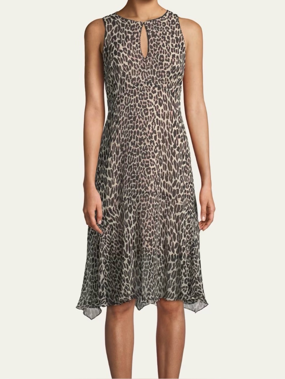 Nanette Lepore 100% Silk Asymmetrical Leopard Print Sleeveless Dress Size 12